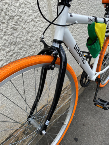 クロスバイクロードバイク自転車26インチ白オレンジ (マックス) 幕張 