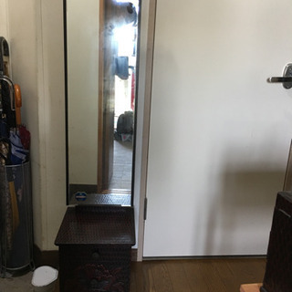 鎌倉彫りの一面鏡と針箱、ティシュケースセット
