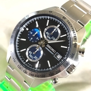 SEIKOセイコー メンズクォーツ クロノグラフ 8T67 00C0 黒＆紺モデル 2019年製造 2020年8月購入（メーカー保証1年）SBTR003 スピリット