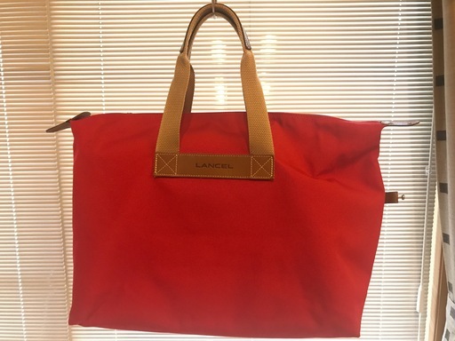 品 ランセル LANCEL ボストンバッグ made in france レッド×ブラウン