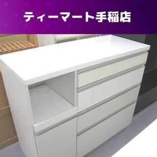 ミドルキッチンボード幅120cm レンジボード 白エナメル調 4段引き出し
