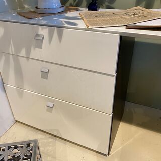 デスク 机 作業台 ホワイト 引き出し付き 3分割 展示品 中古品