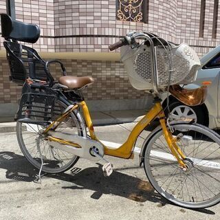 【日本製】３人乗り対応自転車　前方後方チャイルドシート付きママチ...