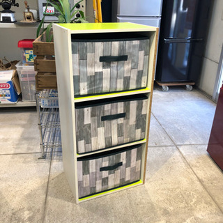 3段 カラーボックス 収納ボックス付 グリーン＆ホワイト