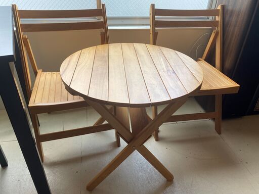 テーブル チェア 3点セット ナチュラル 折り畳み式 中古品