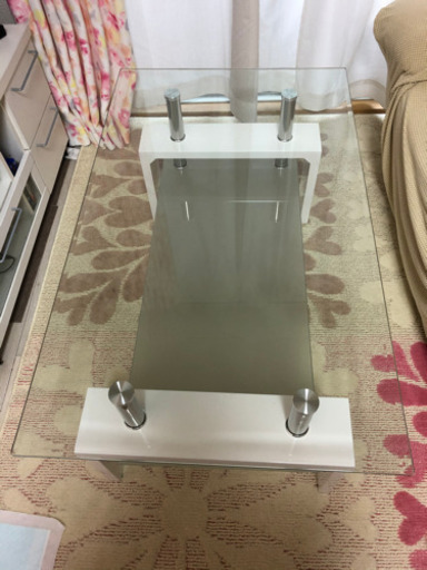 ニトリ エスペルト 伸長式 ガラステーブル ホワイト 美品 モダン