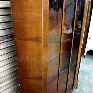 中古　アンティーク　ラウンド　ガラス　キャビネット　☆お引き取り限定