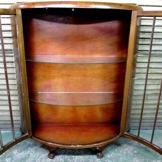 中古　アンティーク　ラウンド　ガラス　キャビネット　☆お引き取り限定