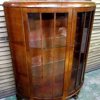中古　アンティーク　ラウンド　ガラス　キャビネット　☆お引き取り限定