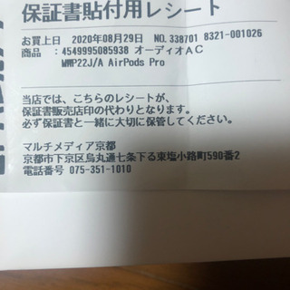 ヨドバシにて2020年8月29日購入 AirPods Pro 【公式通販】