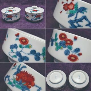 【JA】十ニ代 今泉今右衛門 錦絵 蓋物 二客