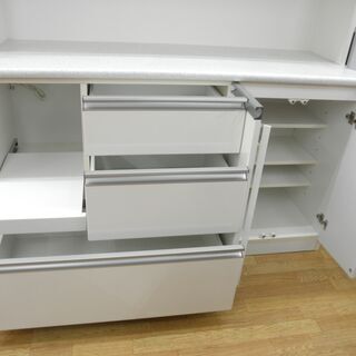 大容量！レンジボード キッチンボード 白エナメル 大理石調天板 幅140 