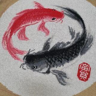 手作り刺繍絵　双魚円満