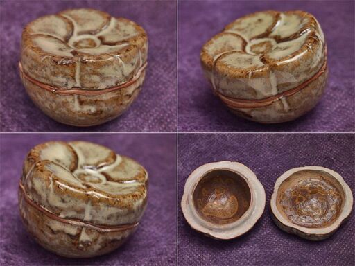 【JA】亀井味楽　高取梅香合 捻梅香合　表千家十三代即中斉極 JA】亀井味楽 高取梅香合 捻梅香合 表千家十三代即