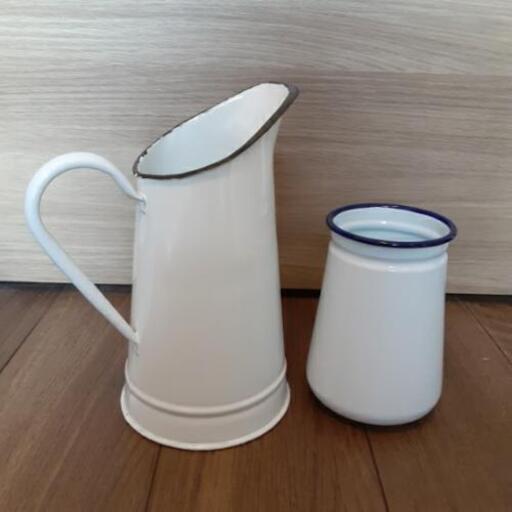 ホーロー　水差し\u0026調理器具入れ　セット
