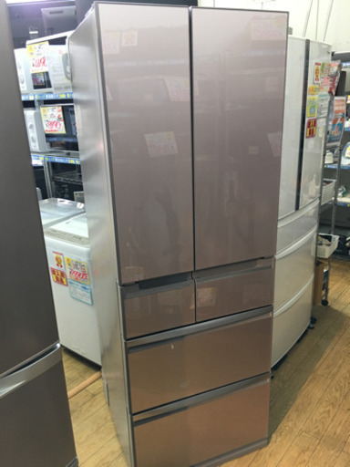 美品 2017年製 MITSUBISHI 470Lフレンチドア冷蔵庫 MR-WX47A-P1 6ドア 置けるスマート大容量 ガラス扉 日本製 三菱
