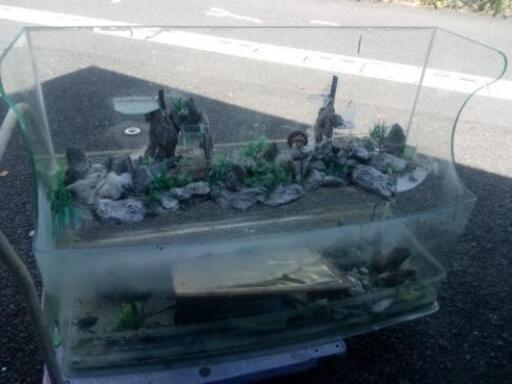 白井市折立★ガラス水槽　アロアナ　熱帯魚に　大きな120cmのアート水槽　曲面ガラス