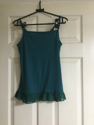 キュート裾フリルキャミソール 胸元リボン グリーン タンクトップ Used よっしー プロフ必読 小木津のカットソー レディース の中古 古着あげます 譲ります ジモティーで不用品の処分