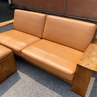 展示品 ソファ 本革 2.0～2.5P 2～3人掛け 茶 オットマン付き 中古品