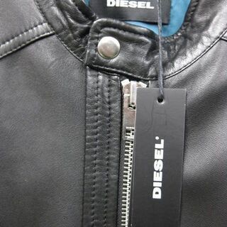 下松)DIESEL ディーゼル ライダースジャケット L-SHIRO レザーブルゾン Lサイズ  ブラック 2958 YSP120 GJ04C