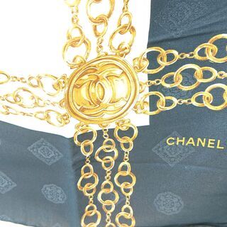 シャネル　シルク　スカーフ　チェーン柄　ココマーク　M028 シャネル シルク スカーフ チェーン柄 ココマーク M028