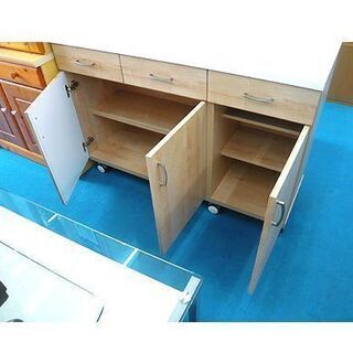 収納家具 札幌 幅120cm キャスター付 食器棚 ロータイプ 木目調 