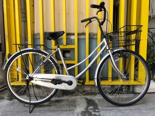 お値下げしました！《レンタサイクル店使用　自転車整備士整備済み！》㊲中古車　26インチ　シティサイクル　シルバー