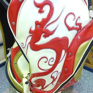 キャディバッグ DANCE WITH DRAGON ダンスウィズドラゴン 8.5型 6分割 アイボリー×レッド ヘッドカバー3個付き 中古 札幌発 ☆ PayPay(ペイペイ)決済可能 ☆ 札幌市 清田区 平岡