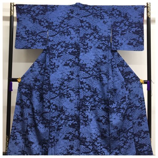 美品　藍染め　高級呉服　極上　逸品　正絹　小紋　裄65.5　身丈158　袷　中古品