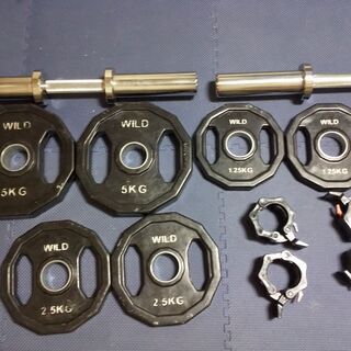 値下げOK｜合計28.5kg　50mm（オリンピック）ダンベルシャフト×2個　プレート、カラー付きセット