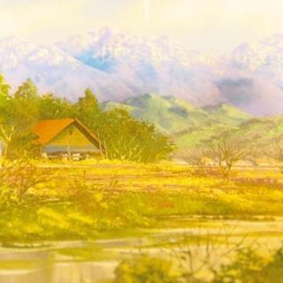 小山潔「奥信濃の里」油彩画　油絵　風景画 第一美術展　旺玄展入選　額装 小山潔「奥信濃の里」油彩画 油絵 風景画 第一美術展 旺玄展入選