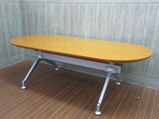 ss0816　コクヨ　木製　センターテーブル　CNT-W770T1　ライトブラウン　ローテーブル　スチール脚　ロビー　応接室　楕円　オーバル