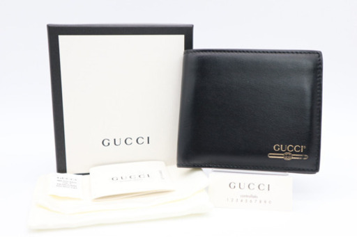 《GUCCI ヴィンテージロゴプリント 二つ折り財布 ブラック》ABランク 美品