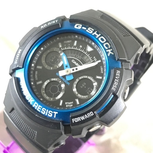 CASIO G-SHOCK ジーショック 黒デジアナ腕時計 AW−591 ホワイト＆ブルー針 黒文字盤 ブルーベゼル
