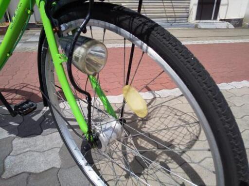 ♪ジモティー特価♪ＬＥＤ自動点灯ライト付きお買い物が楽しくなる明るいグリーンの２６型中古自転車