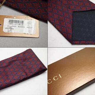 FA】GUCCI グッチ ネクタイ 幾何学模様 エンジ X ネイビー