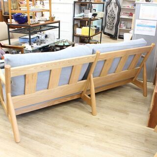 店R450)【美品】アクタス ACTUS ロッジソファ 2人掛け オーク無垢材 ファブリック 北欧スタイル 19年2月に購入品