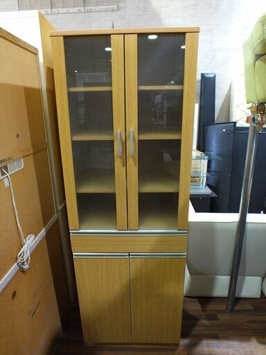 【苫小牧バナナ】食器棚 キッチン収納 スリムタイプ 可動棚付き ブラウン系