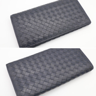 BOTTEGA VENETA イントレチャート二つ折り長財布ネイビー》Bランク