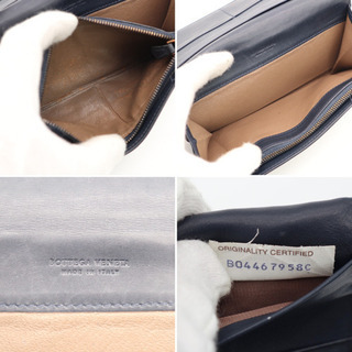 BOTTEGA VENETA イントレチャート二つ折り長財布ネイビー》Bランク