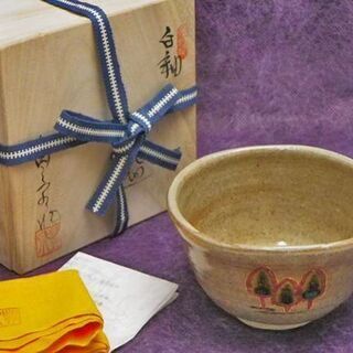 【JA】菱野窯 大津豊泉 木立文 白釉 茶碗