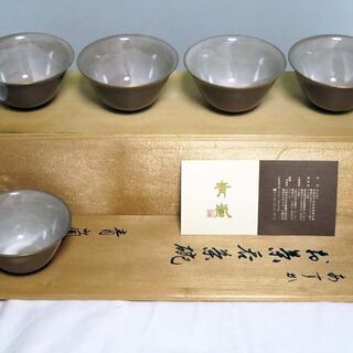◎薄壁のお茶呑茶碗（清水・美濃）５客ｘ２点・木箱入り・未使用長期保管品