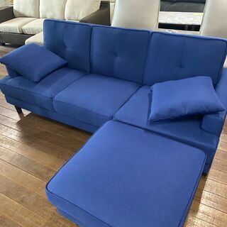 新作ソファーベッド！カウチ付き！背もたれが倒れます！新品です。ブラウン色もなります！ スツール付ソファベッド 引き出し収納付き(ブラウン グリーン