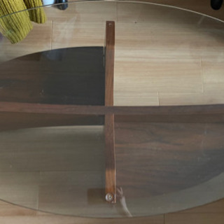 ウォールナット　木　ガラステーブル