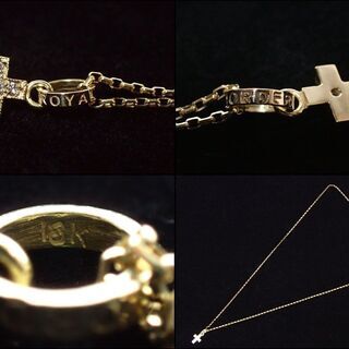 E348 美品 ロイヤルオーダー K18 18K ダイヤ入り ネックレス クロス