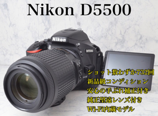 S数732回●新品級●手ぶれ補正●望遠●Wi-Fi●ニコン D5500 安心のゆうパック代引き発送！送料、代引き手数料無料！