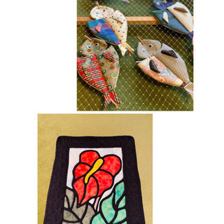 手作りハンドメイドお魚　干物のキルト壁飾り&お花の敷物