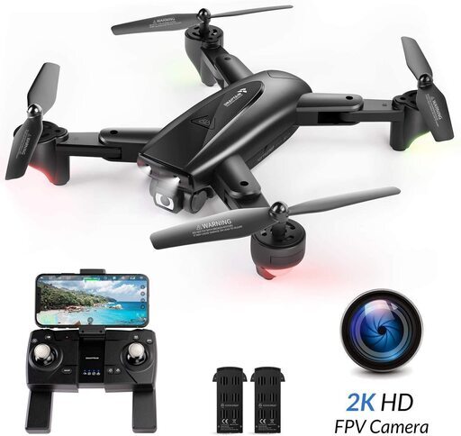 【新品】SNAPTAINドローン GPS搭載 2K 110°広角HDカメラ付き バッテリー2個付き 26分飛行時間 200g未満 折り畳み式 フォローミーモード リターンモード FPVリアルタイム伝送 2.4GHz ヘッドレスモード モード1/2転換可能 国内認証済みSP500