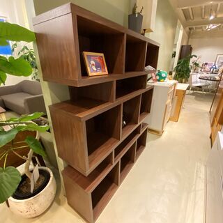シェルフ 変形シェルフ フリーラック 棚 飾り棚 本棚 茶 中古品