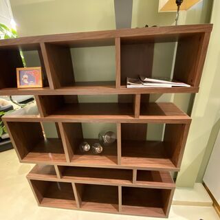 シェルフ 変形シェルフ フリーラック 棚 飾り棚 本棚 茶 中古品